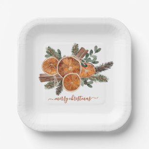 Rustic Citrus And Pine Holiday Paper Plate