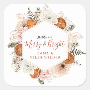 Rustic Citrus Floral Fall Winter Holiday Party  Square Sticker