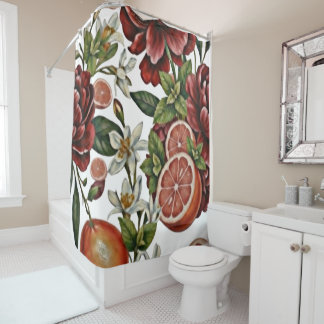 Rustic Citrus Floral summer Shower Curtain