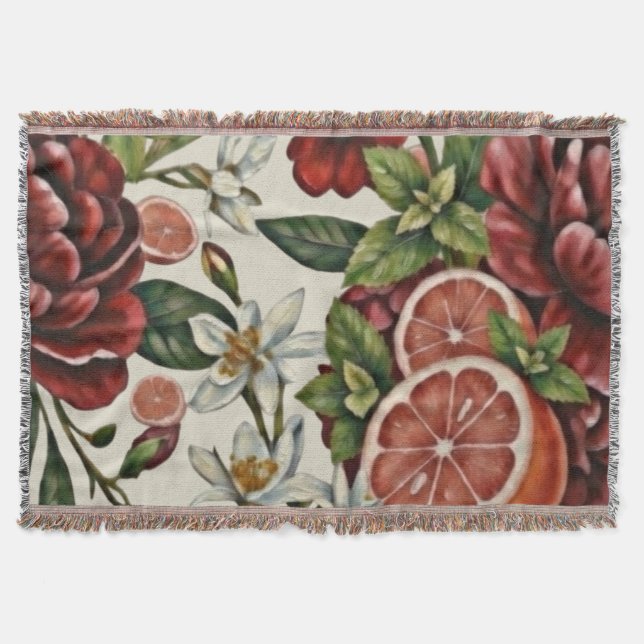 Rustic Citrus Floral summer Throw Blanket (Front)