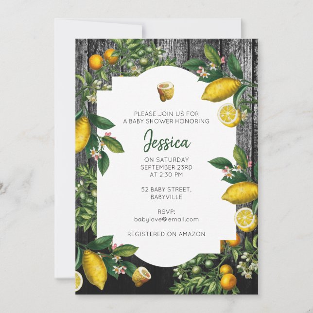 Rustic Citrus Garden Baby Shower Invitation (Front)