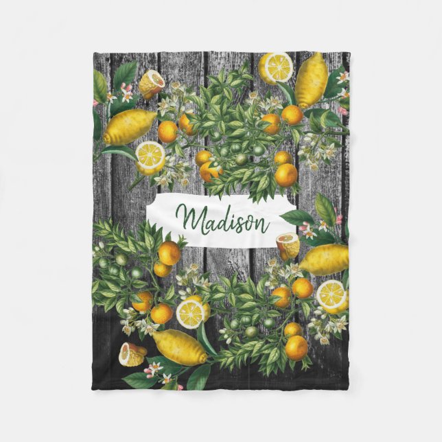 Rustic Citrus Garden Fleece Blanket (Front)