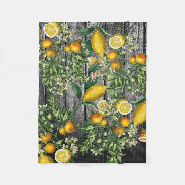 Rustic Citrus Garden Fleece Blanket (Front)
