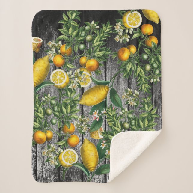 Rustic Citrus Garden  Sherpa Blanket (Front)