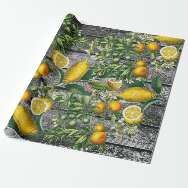 Rustic Citrus Garden Wrapping Paper (Unrolled)