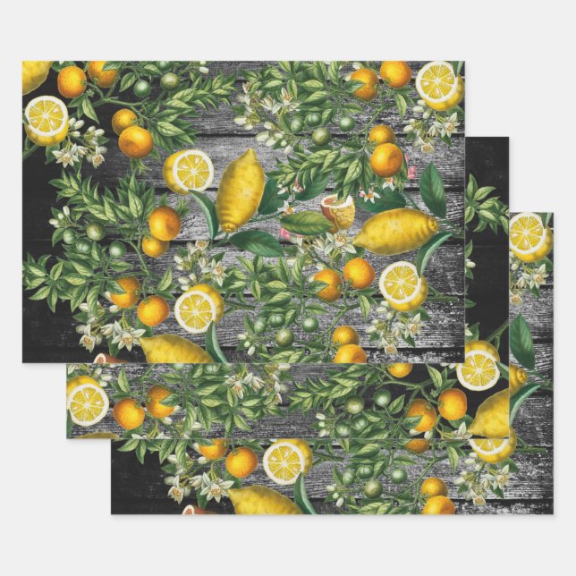 Rustic Citrus Garden Wrapping Paper Sheet (Set)
