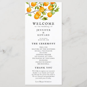 Rustic Citrus Oranges Wedding Ceremony Program