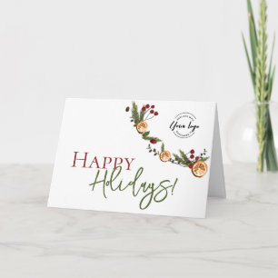 Rustic Citrus & Pine Corporate Custom Holiday  Card