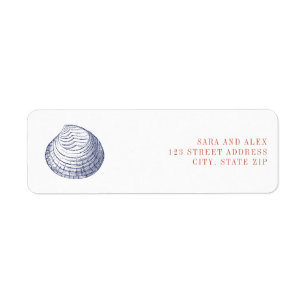 Rustic Clam Shell Red & Blue Wedding  Return Address Label