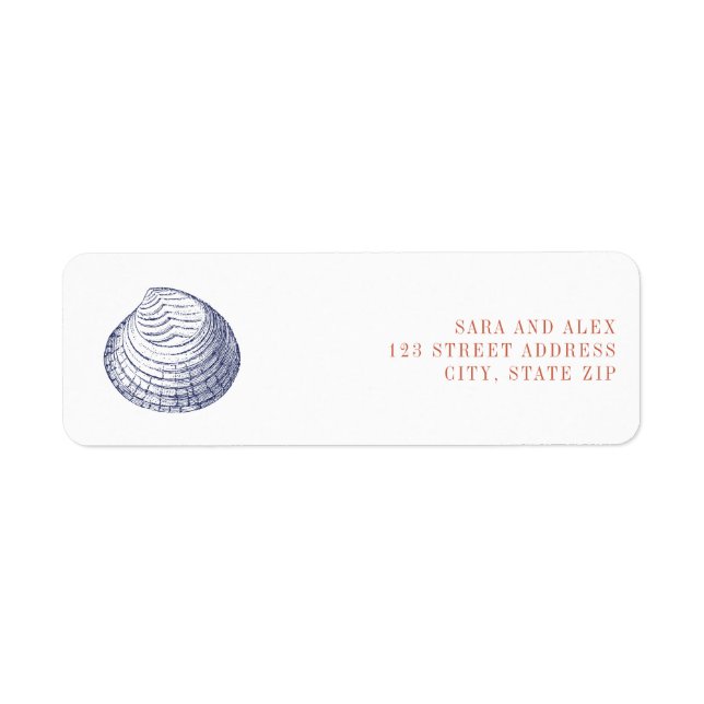 Rustic Clam Shell Red & Blue Wedding  Return Address Label (Front)