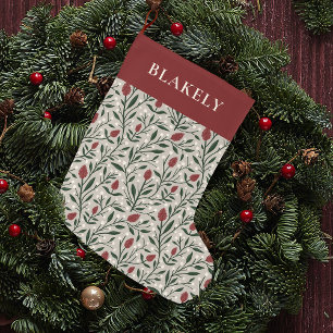 Rustic Classic Christmas Floral Personalised Large Christmas Stocking