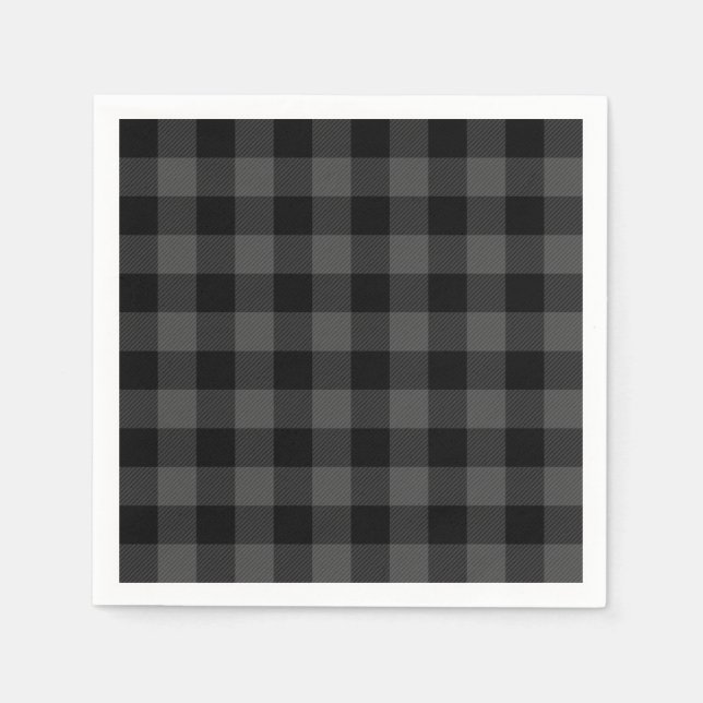 Rustic classic grey and black plaid napkin (Front)