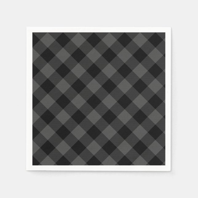 Rustic classic grey and black plaid napkin (Front)