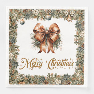 Rustic classic sage green gold Christmas ribbon Napkin