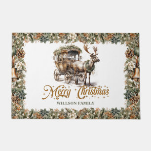Rustic classic sage greenery Christmas Reindeer Doormat