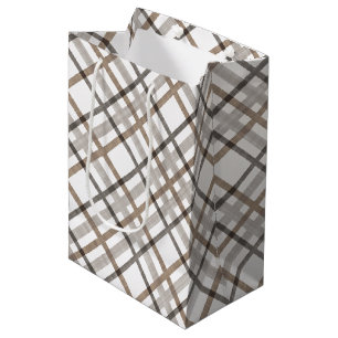 Rustic Classy Elegant Neutral Plaid Pattern Medium Gift Bag