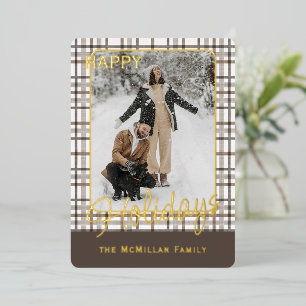 Rustic Classy Elegant Plaid Pattern Gold Foil Holiday Card