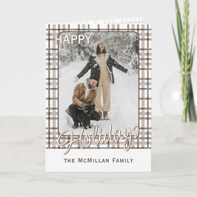 Rustic Classy Elegant Plaid Pattern Holiday Card (Front)