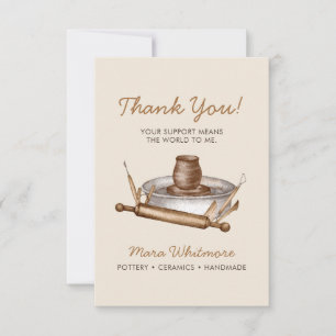 Rustic Clay pottery boho cream Thank you Card