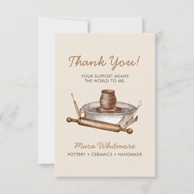 Rustic Clay pottery boho cream Thank you Card (Front)
