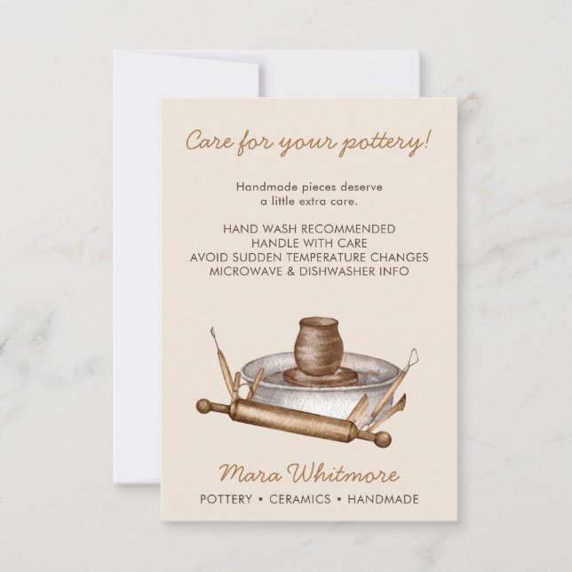 Rustic Clay Pottery Care Instructions Thank You Card (Front)