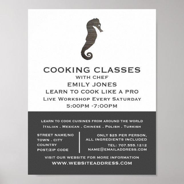 Rustic Clay Seahorse, Seafood, Cooking Classes Poster (Front)