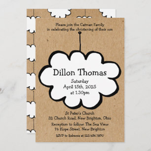 Rustic Cloud on a String Christening Baptism Invitation