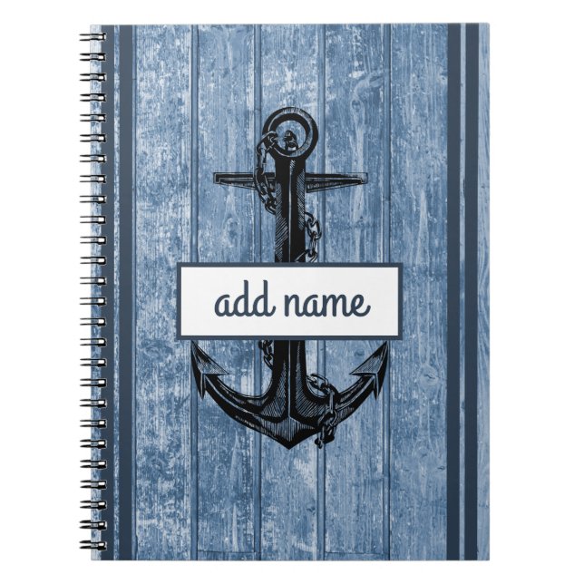 Rustic Coastal Anchor Navy Blue Name Nautical Note Notebook (Front)