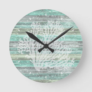 Rustic Coastal Decor Coral Round Clock