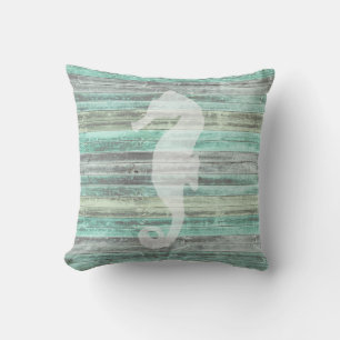 Rustic Coastal Decor Seahorse Cushion
