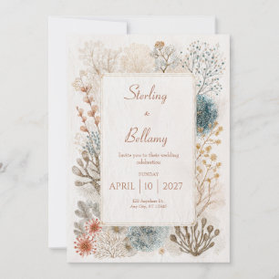 Rustic Coastal Folk Art Wedding  Invitation