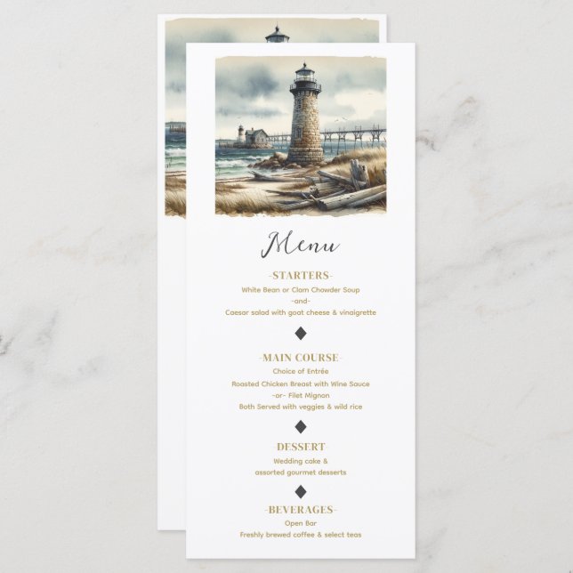Rustic Coastal Lighthouse Seaside Beach Menu (Front/Back)