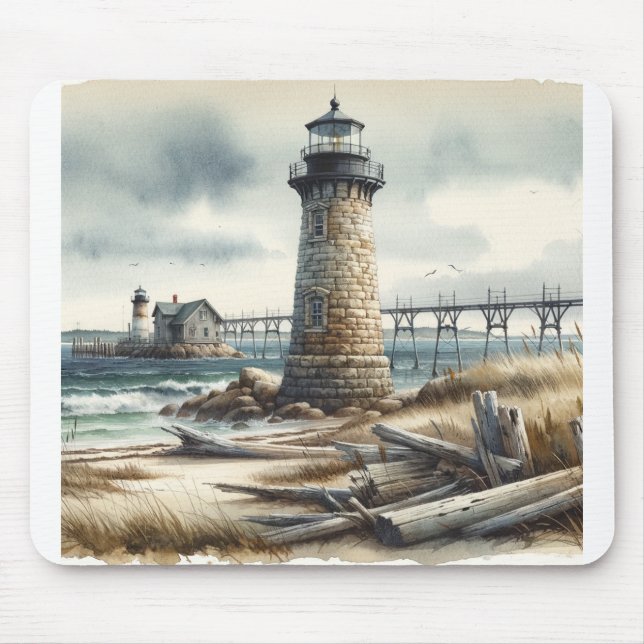 Rustic Coastal Lighthouse Seaside Beach Mouse Pad (Front)