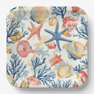 Rustic Coastal - Seashells, Starfish, Reef (10) Paper Plate