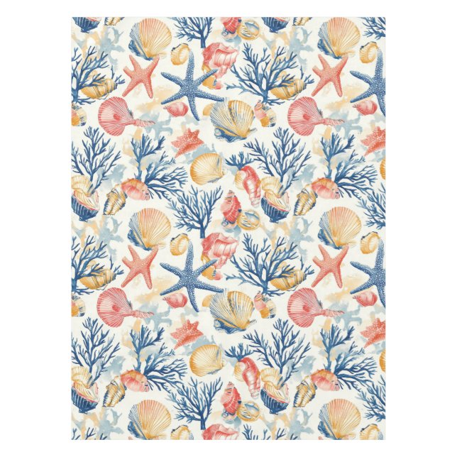 Rustic Coastal - Seashells, Starfish, Reef (10) Tablecloth (Front)