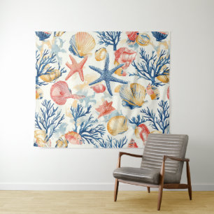 Rustic Coastal - Seashells, Starfish, Reef (10) Tapestry