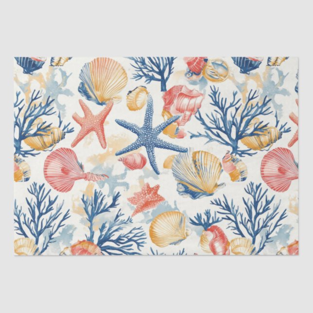 Rustic Coastal - Seashells, Starfish, Reef (10) Tissue Paper (Front)