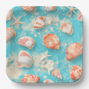 Rustic Coastal - Seashells, Starfish, Reef (11) Paper Plate