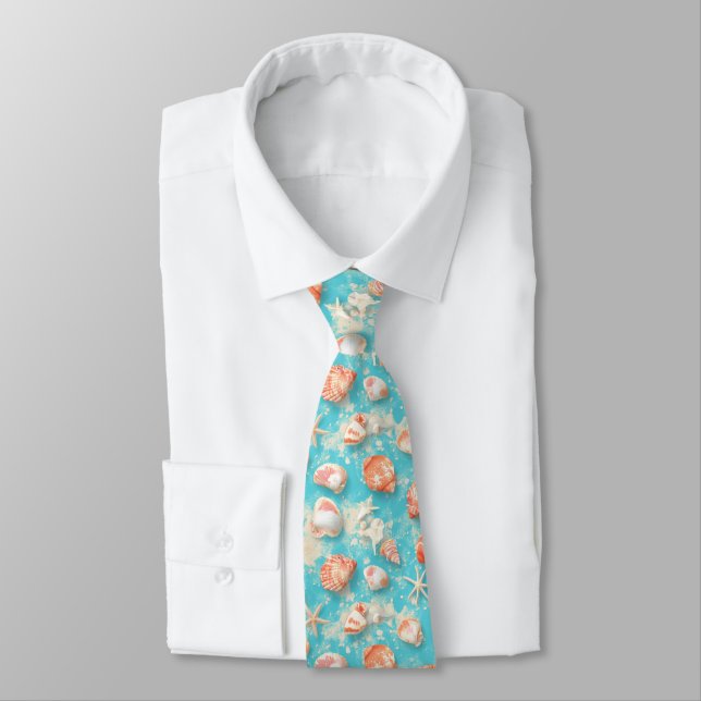 Rustic Coastal - Seashells, Starfish, Reef (11) Tie (Tied)