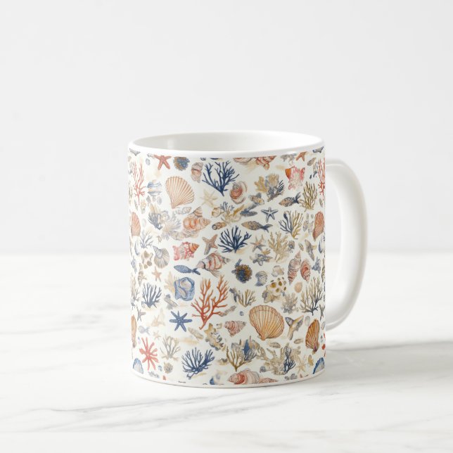 Rustic Coastal - Seashells, Starfish, Reef (12) Coffee Mug (Front Right)