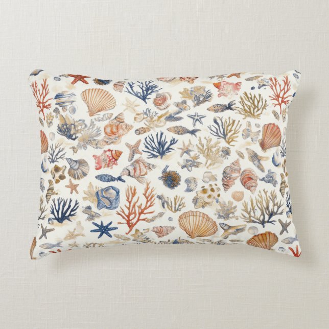 Rustic Coastal - Seashells, Starfish, Reef (12) Decorative Cushion (Front)