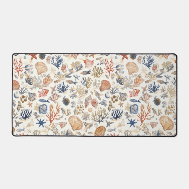 Rustic Coastal - Seashells, Starfish, Reef (12) Desk Mat (Front)