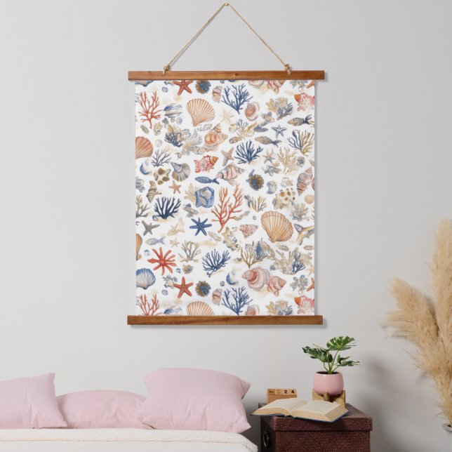 Rustic Coastal - Seashells, Starfish, Reef (12) Hanging Tapestry (Bedroom)