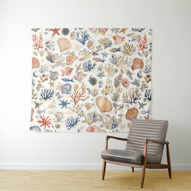 Rustic Coastal - Seashells, Starfish, Reef (12) Tapestry (In Situ (Horizontal))