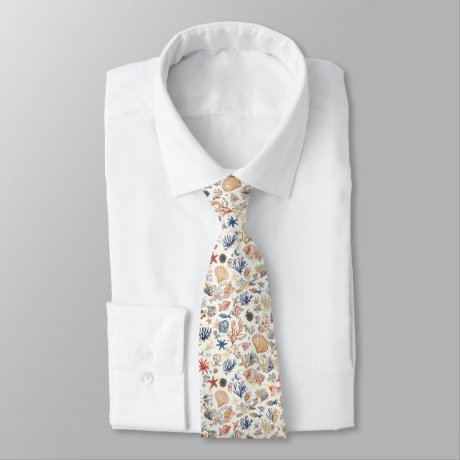Rustic Coastal - Seashells, Starfish, Reef (12) Tie (Tied)