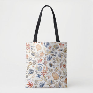 Rustic Coastal - Seashells, Starfish, Reef (12) Tote Bag