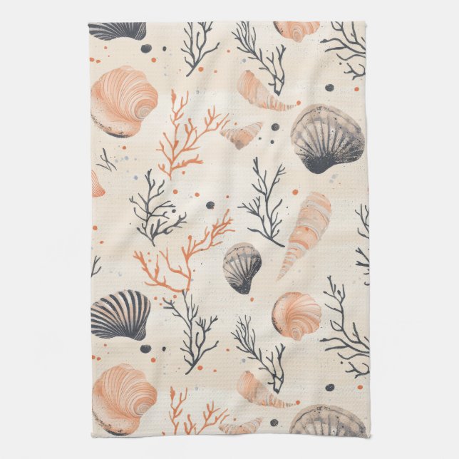 Rustic Coastal - Seashells, Starfish, Reef (13) Tea Towel (Vertical)
