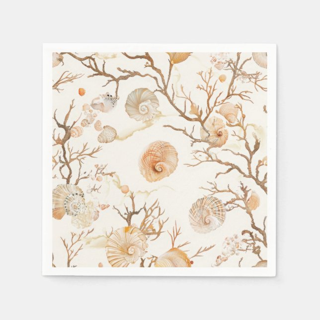 Rustic Coastal - Seashells, Starfish, Reef (14) Napkin (Front)