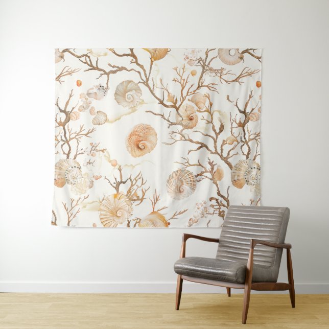 Rustic Coastal - Seashells, Starfish, Reef (14) Tapestry (In Situ (Horizontal))