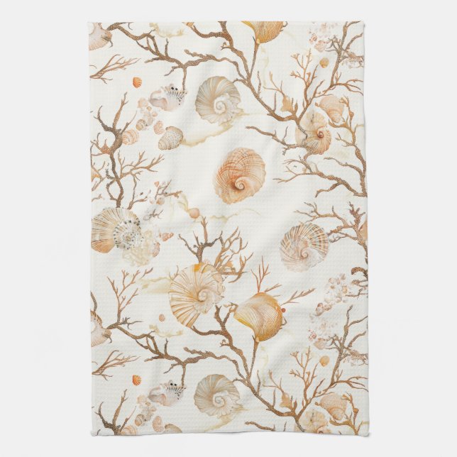 Rustic Coastal - Seashells, Starfish, Reef (14) Tea Towel (Vertical)